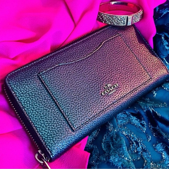 UNICORN COACH HOLOGRAM Accordion Zip Around Long Wallet Pocket Purple Green Teal - Picture 2 of 16